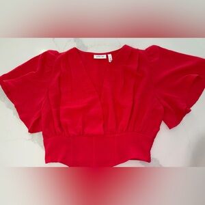 Red Peplum Crop Flutter Sleeve Date Going Out Top Women’s Small